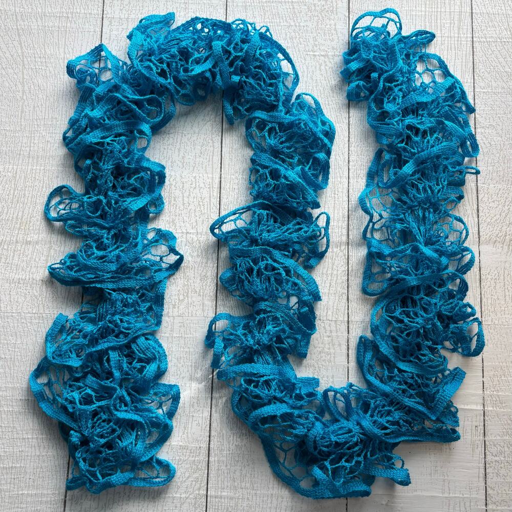 Handmade Crocheted Teal Blue Ruffle Scarf